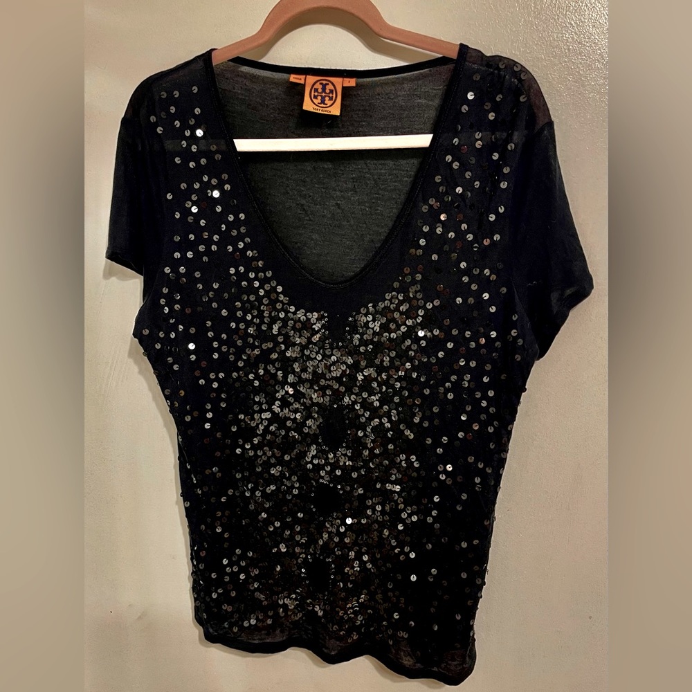 Tory Burch sequined scoop neck modal t-shirt size medium perfect condition